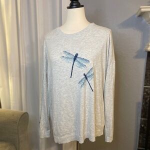 J. Jill Heather Grey Dragonfly Sweater Size Large